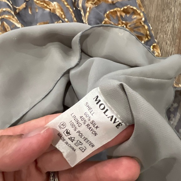 Molave grey silk blend and yellow velvet mini dress with beading - Picture 7 of 9